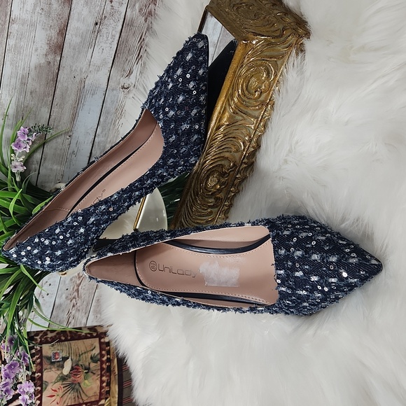 Unilady, Women's Chic Navy Blue Sequin Pointed Toe Heels byCall It Sprg, Sz 8.5 - Picture 4 of 12